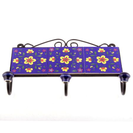 Navy Blue Red Tiny Ceramic Flower Tiles Hooks